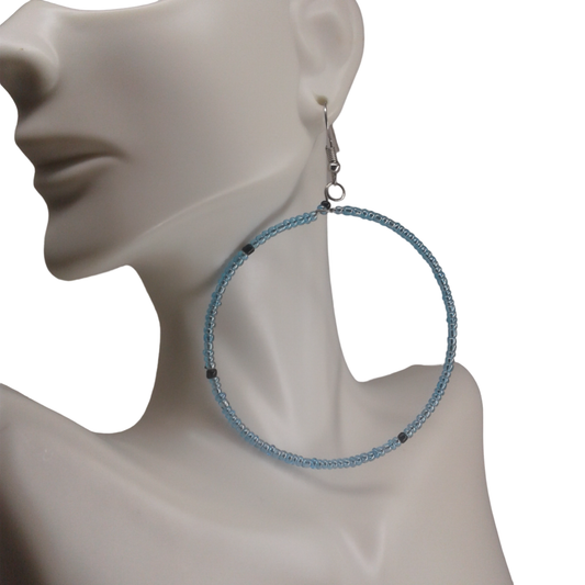Light Blue Beaded Hoop Earrings