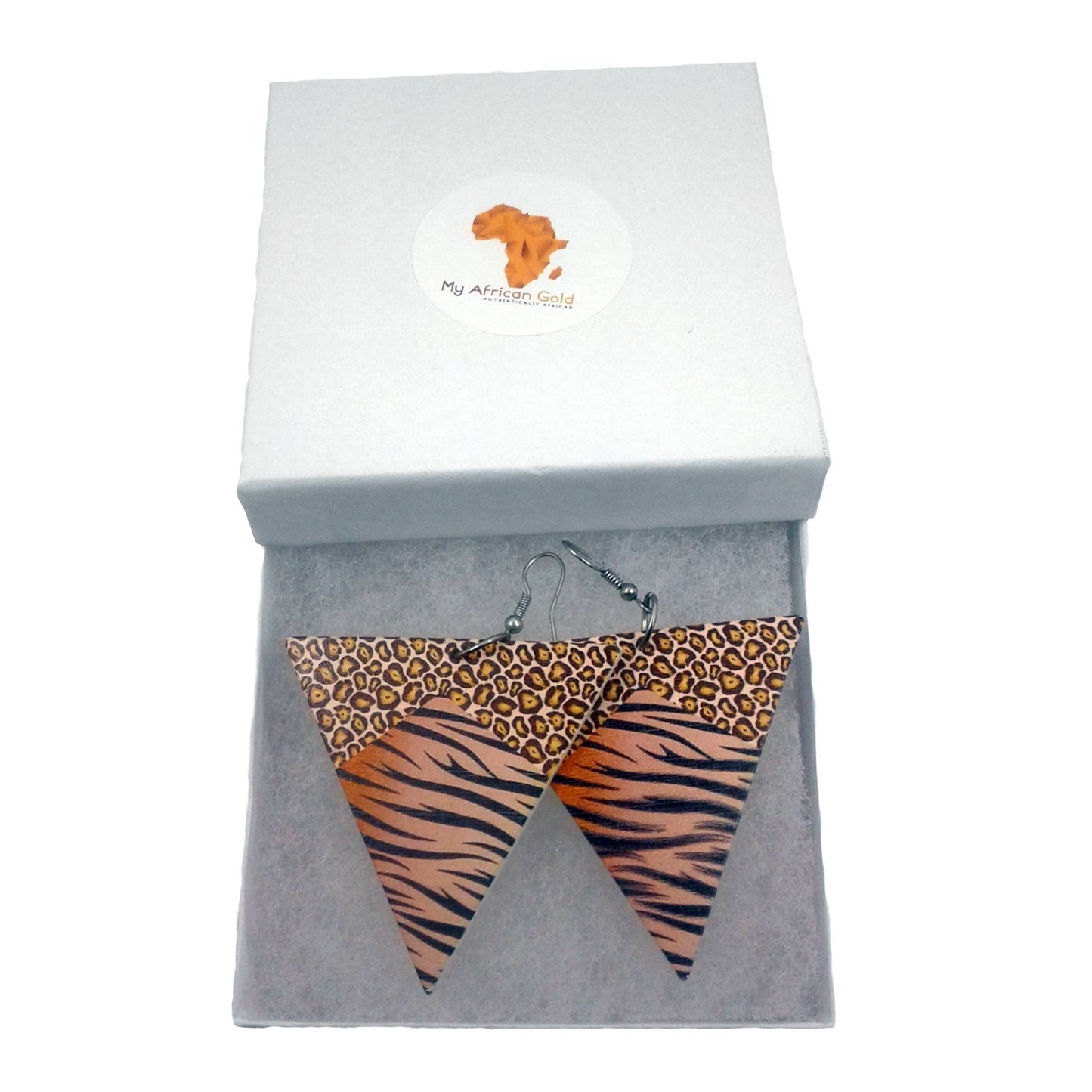 Brown Animal Print Triangle Earrings
